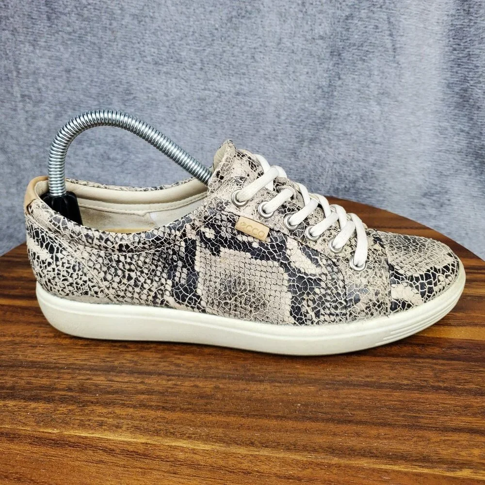 Ecco Soft 7 Shoes Women's 8 39 Snake Print Leather Low Top Comfort Sneakers